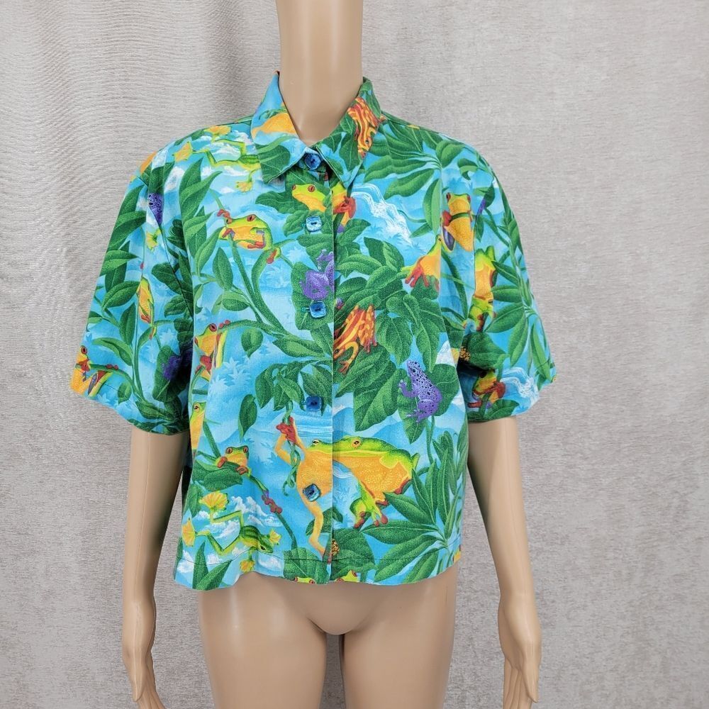 Cactus Flower Vintage Cropped Shirt Tropical Tree Frog Vacation